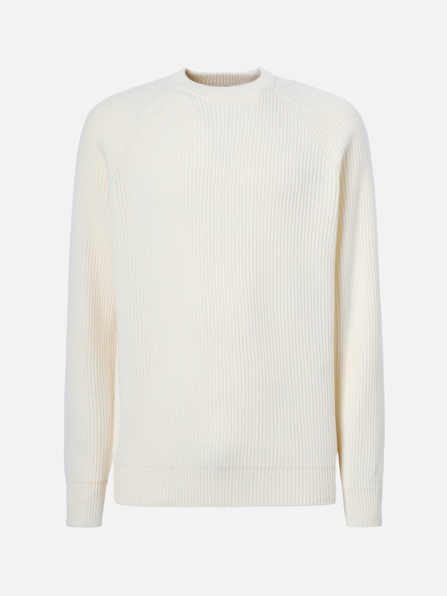 Maglione Marine in pura lana bianco a coste inglesi