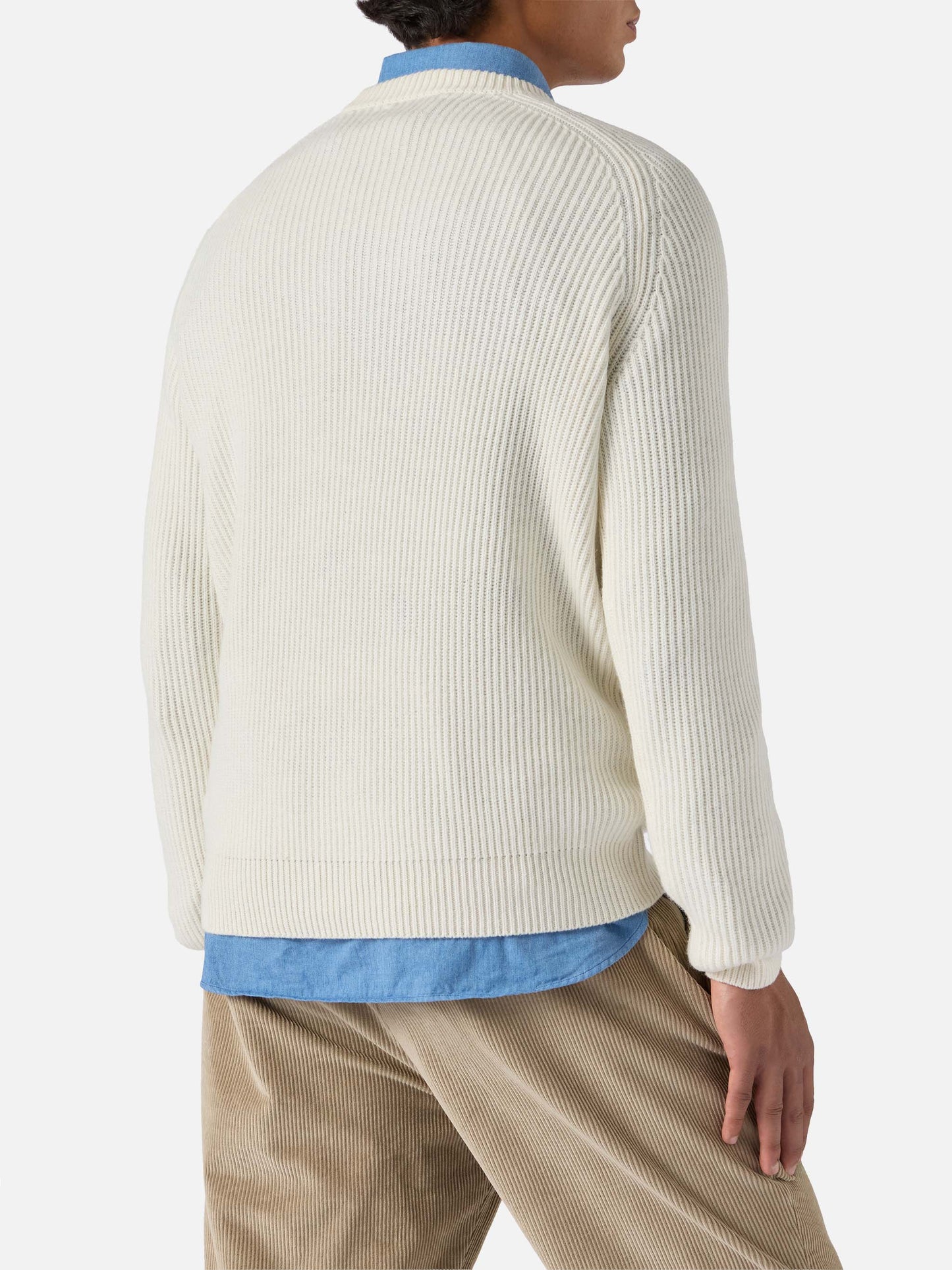 Maglione Marine in pura lana bianco a coste inglesi