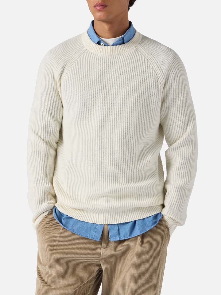 Maglione Marine in pura lana bianco a coste inglesi