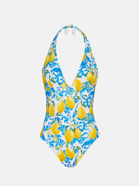 Marylin one-piece swimsuit with majolica print