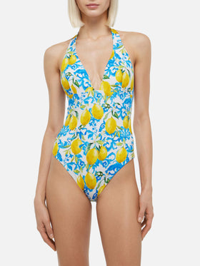Marylin one-piece swimsuit with majolica print