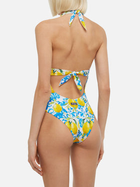Marylin one-piece swimsuit with majolica print