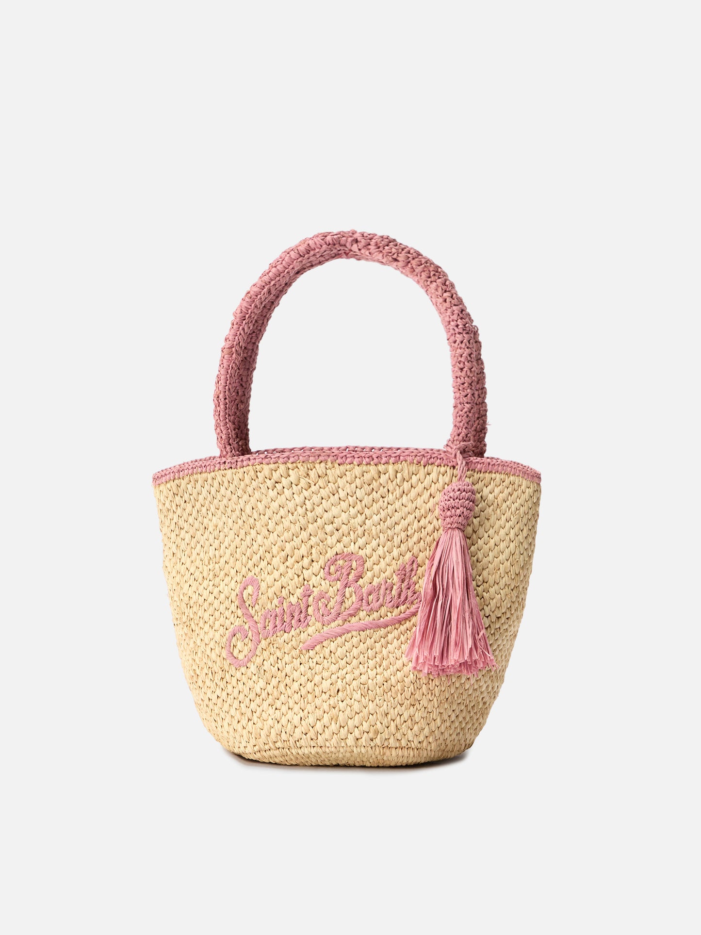 Sac Marcy moyen en raphia avec détails roses et logo brodé 
