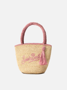 Sac Marcy moyen en raphia avec détails roses et logo brodé 