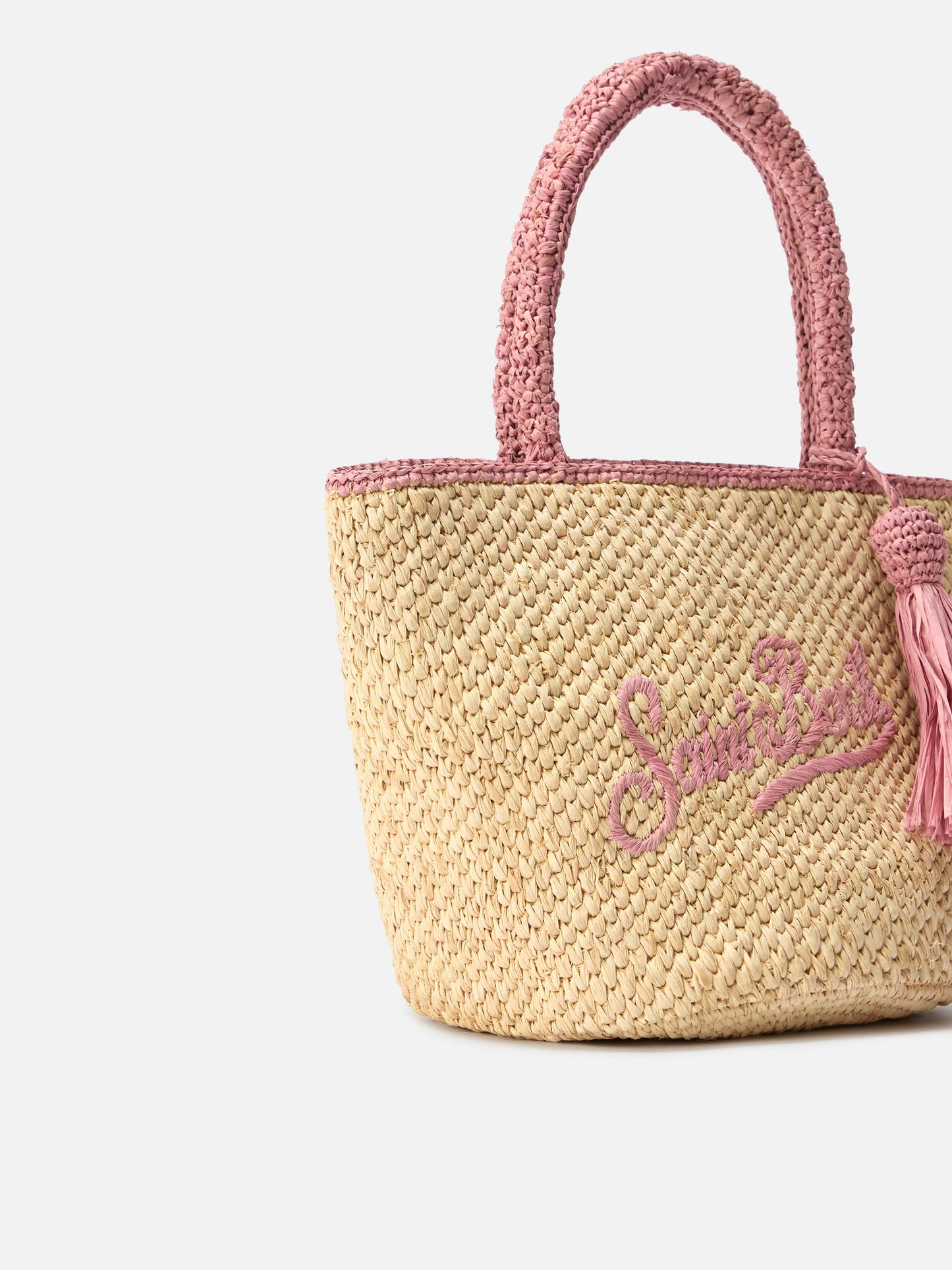 Sac Marcy moyen en raphia avec détails roses et logo brodé 