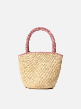 Sac Marcy moyen en raphia avec détails roses et logo brodé 