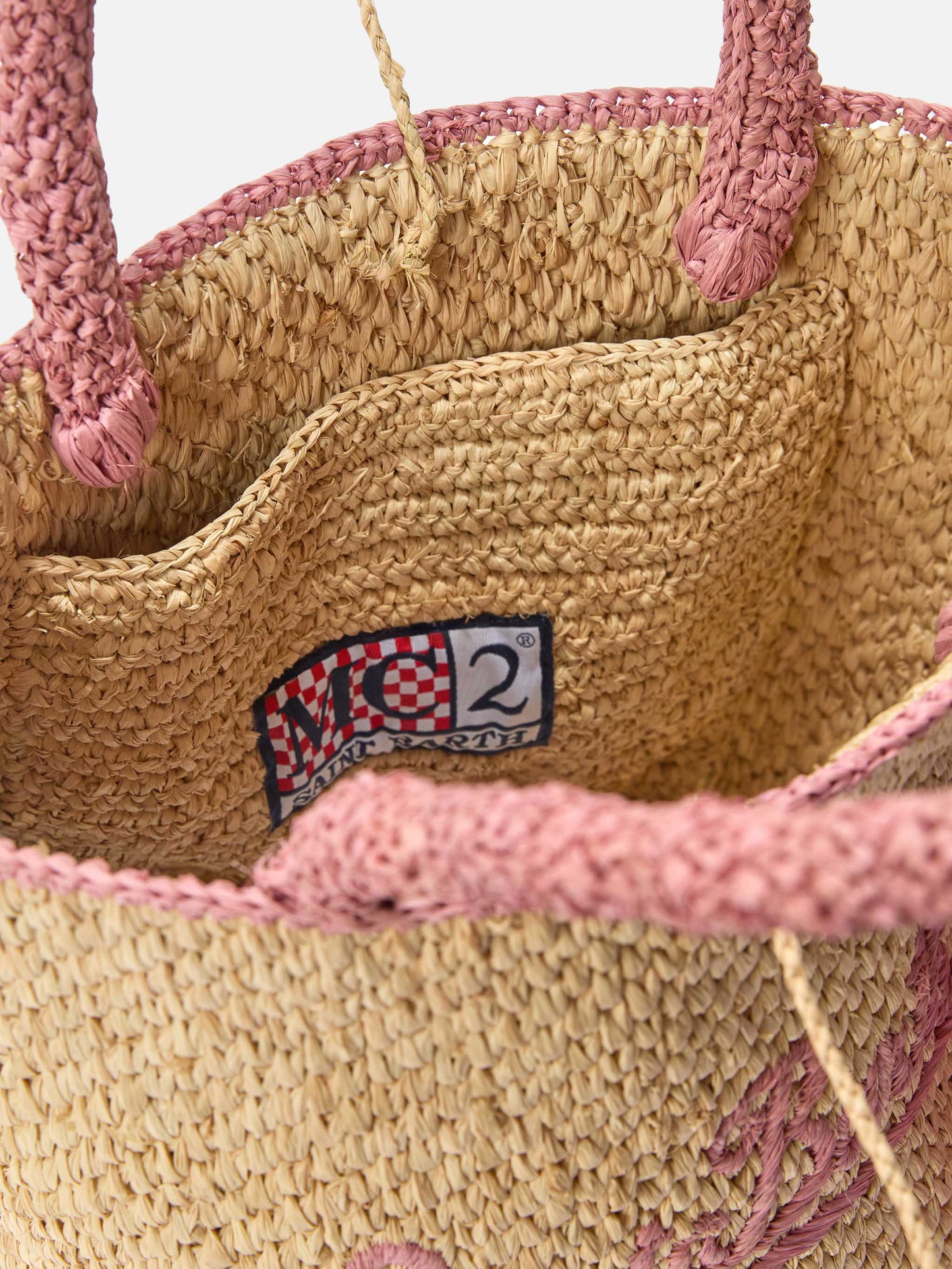 Sac Marcy moyen en raphia avec détails roses et logo brodé 