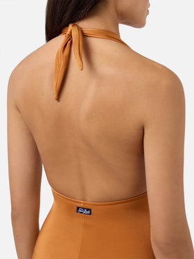 One piece swimsuit Marysol in shiny ochre