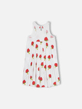 Girl cotton dress Masha with strawberry popsicle print