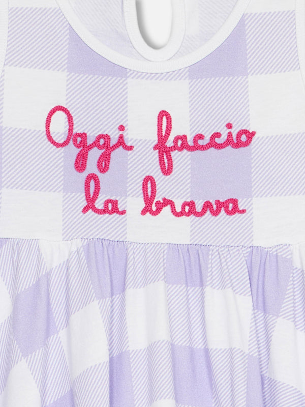 Girl cotton dress Masha with print and "Oggi faccio la  Brava" embroidery