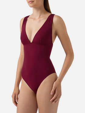 Maillot de bain une pièce Mavi avec décolleté en V profond en bordeaux uni 