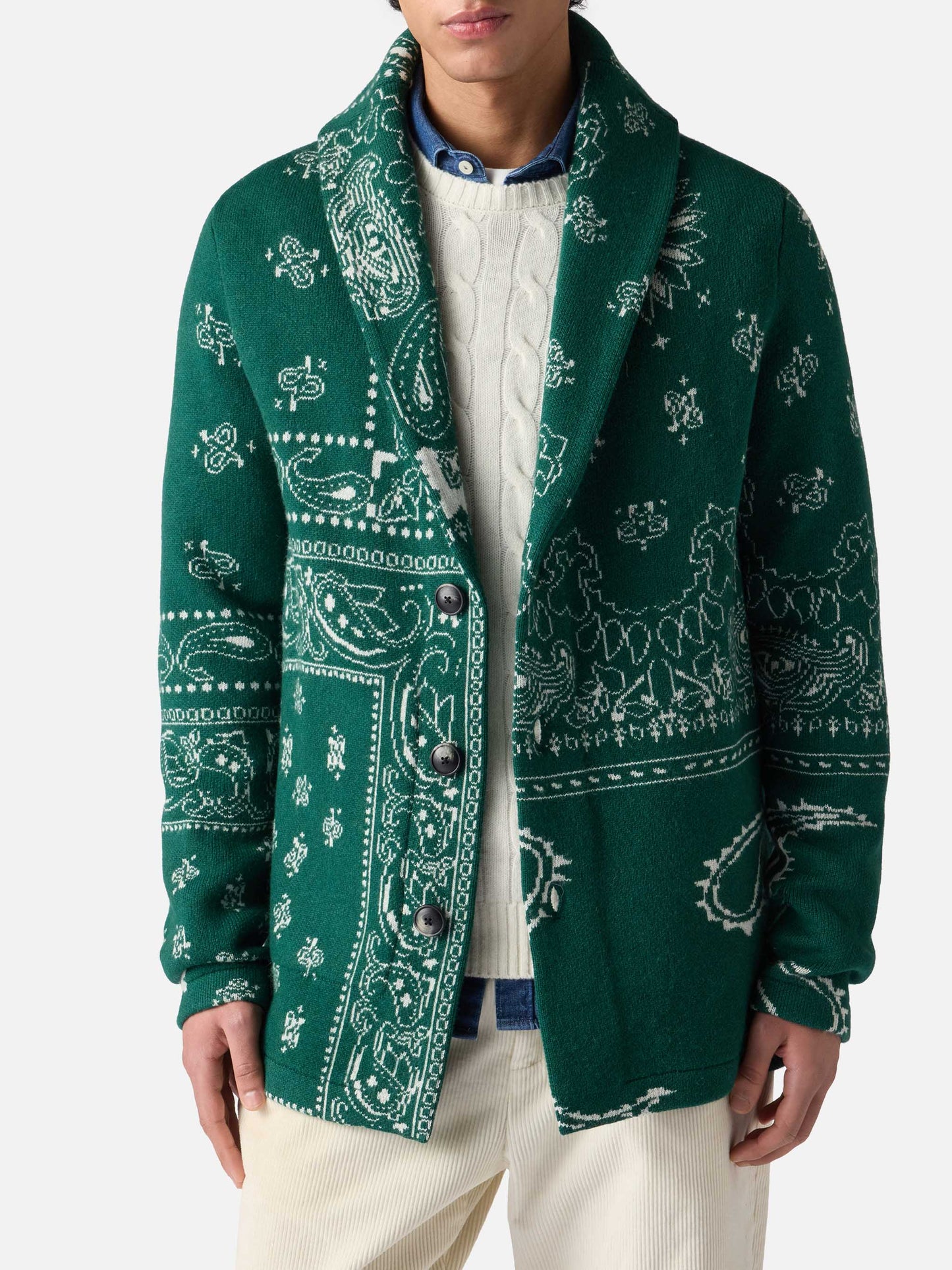 Giacca Max in maglia con jacquard bandana e ricamo