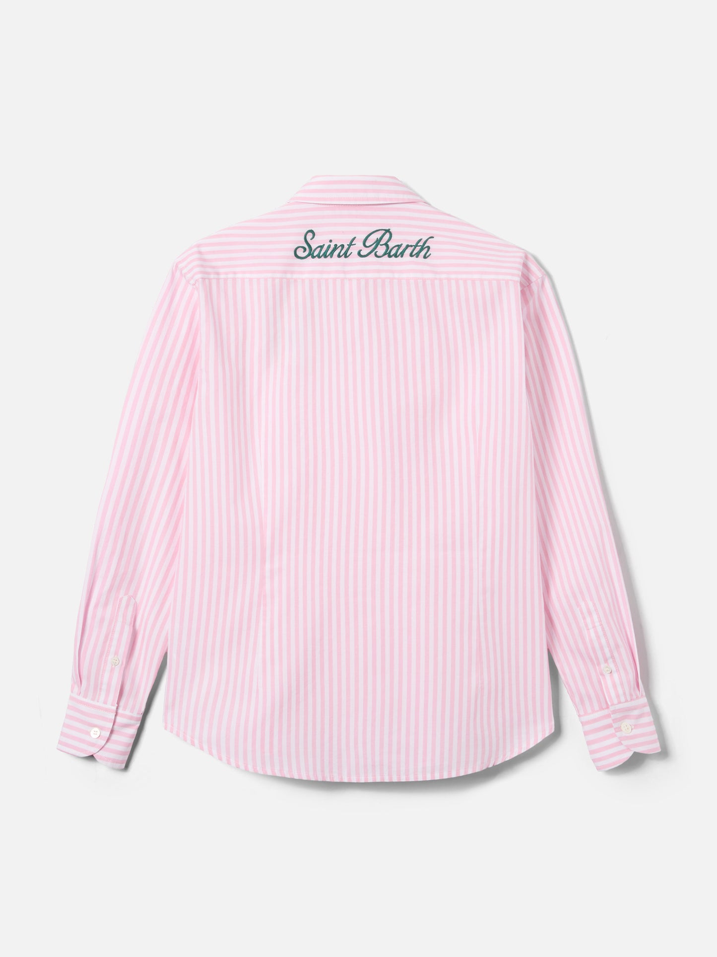 Meredith cotton shirt with pink stripes and Saint Barth embroidery