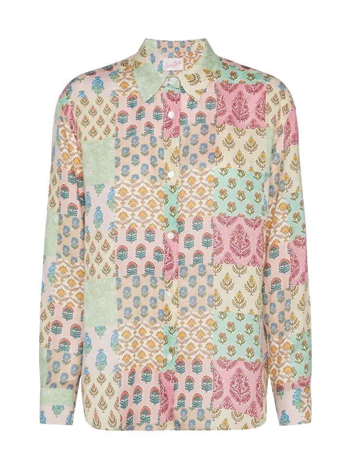 Meredith linen classic shirt with floral patch print