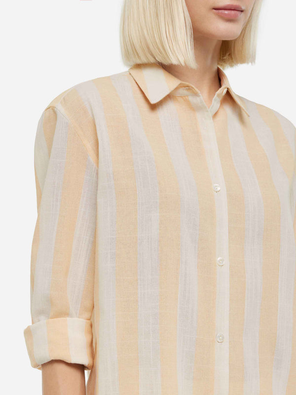 Meredith linen classic shirt with beige striped print