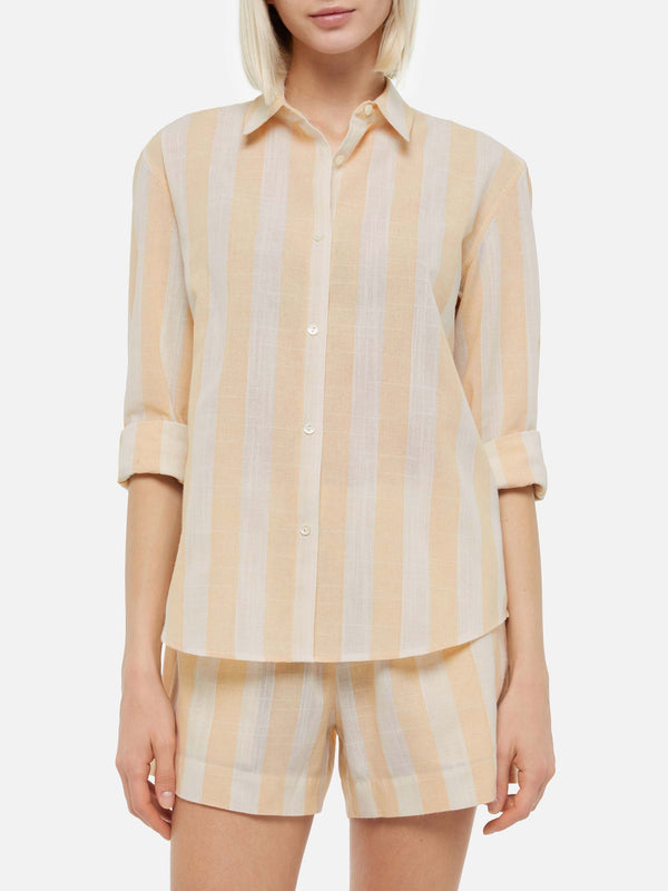 Meredith linen classic shirt with beige striped print