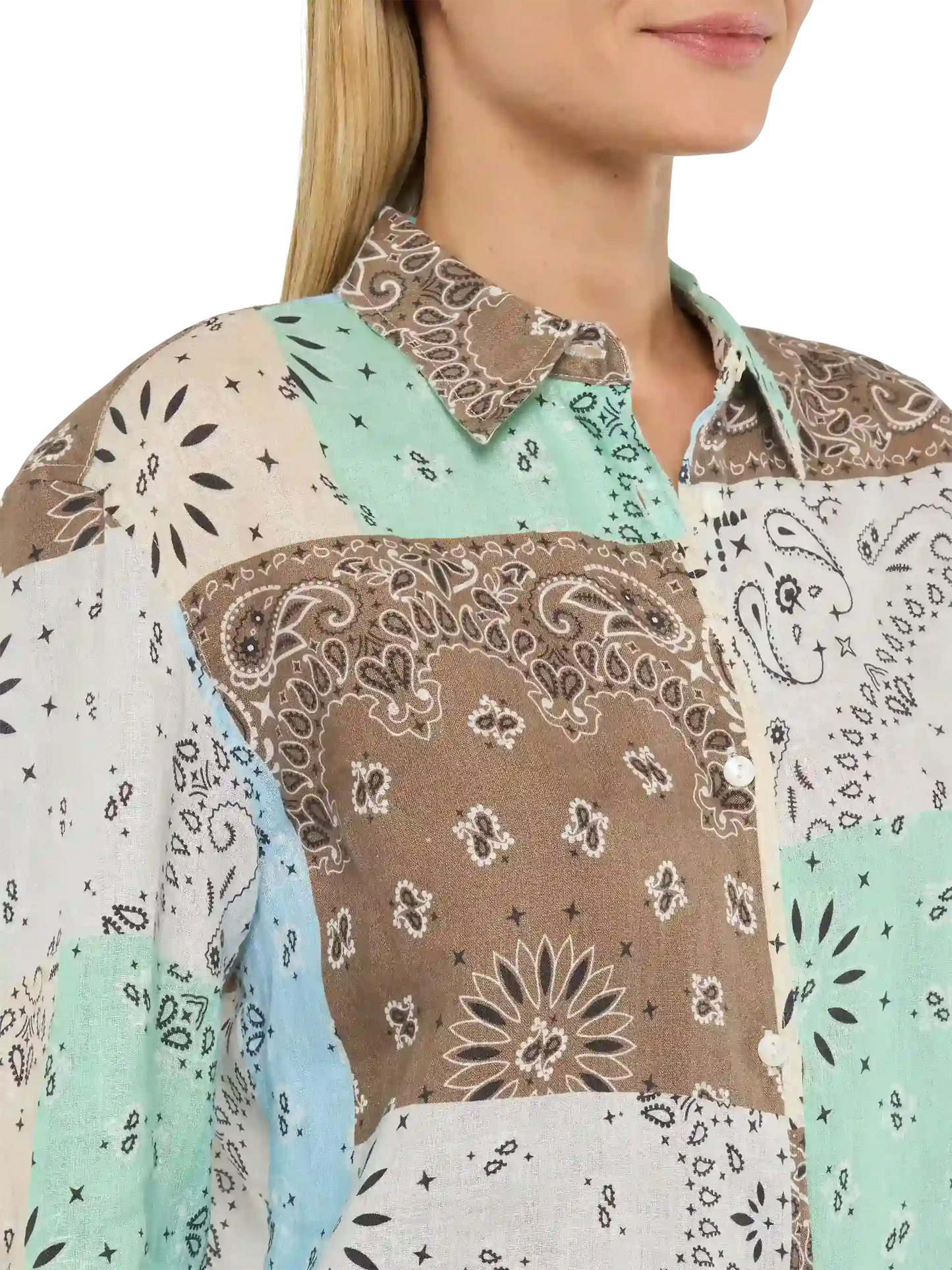 Meredith linen classic shirt with bandanna patch print
