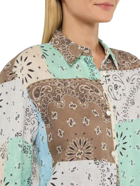 Meredith linen classic shirt with bandanna patch print