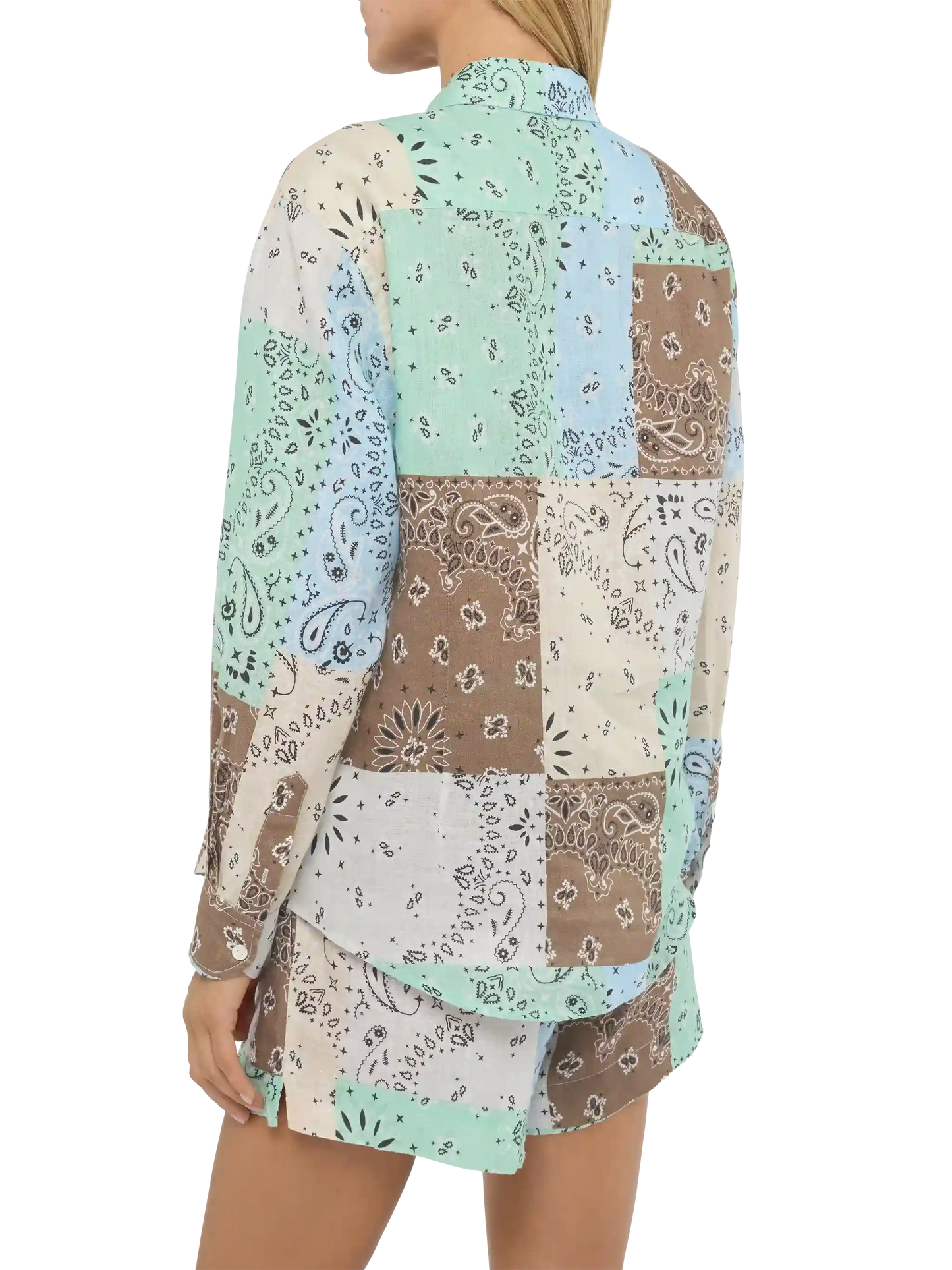 Meredith linen classic shirt with bandanna patch print
