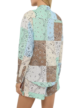 Meredith linen classic shirt with bandanna patch print