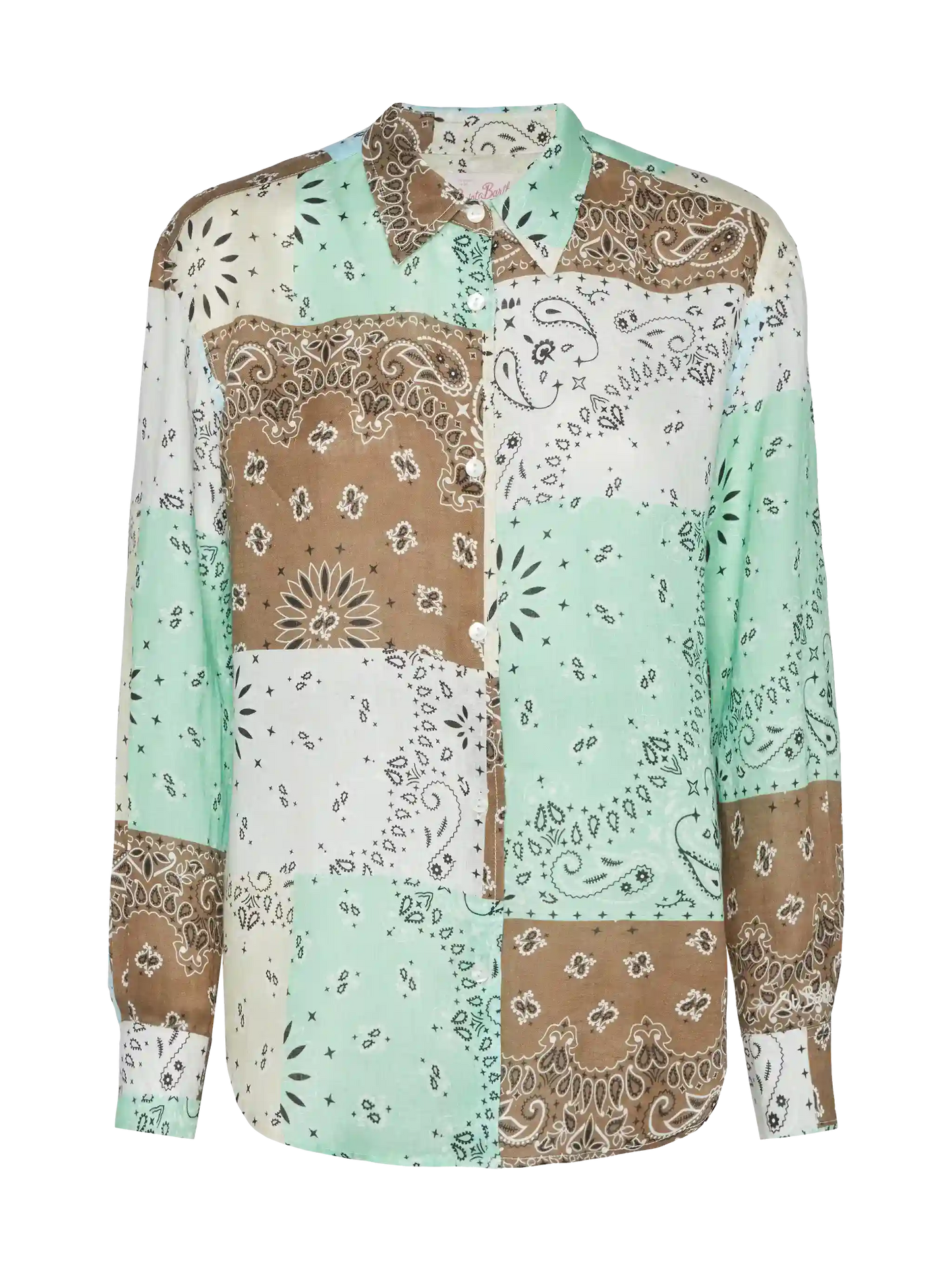 Meredith linen classic shirt with bandanna patch print