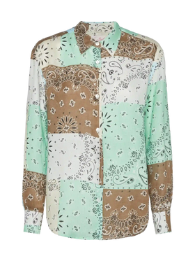 Meredith linen classic shirt with bandanna patch print