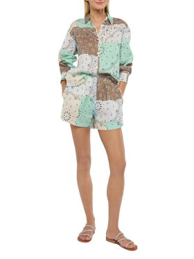 Meredith linen classic shirt with bandanna patch print