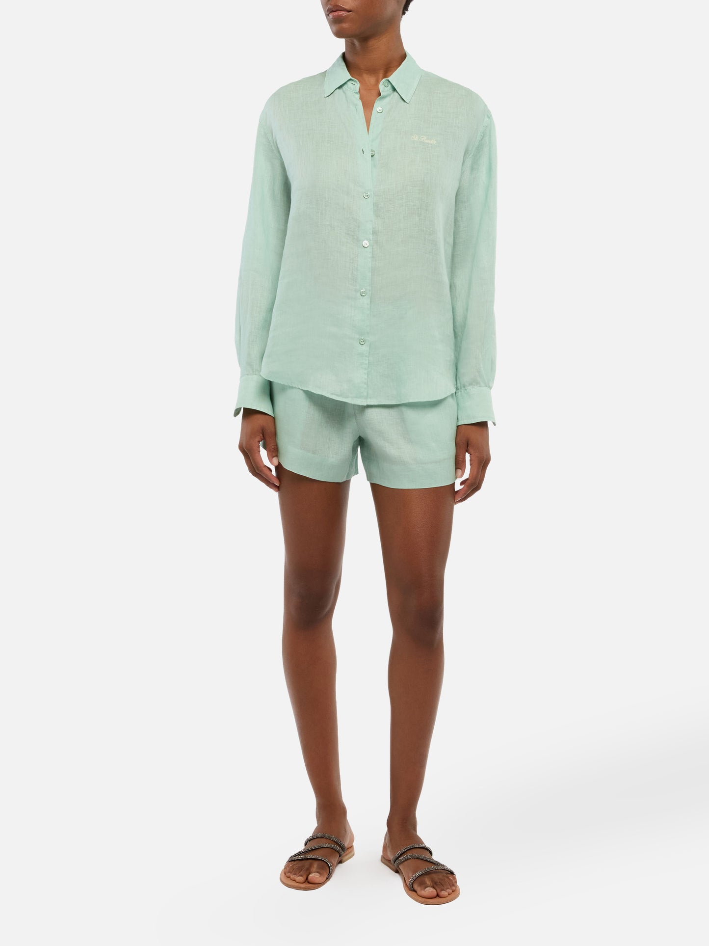 Meredith linen classic shirt with Saint Barth embroidery