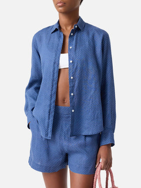Meredith linen shirt with polks dots and Saint Barth embroidery