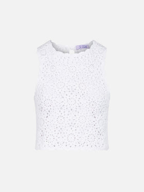 Medison weißes Crochet-Top mit Neckholder und Blumenmuster 