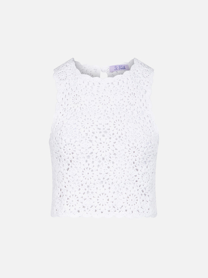 Top dos-nu en crochet blanc Medison avec motif floral 