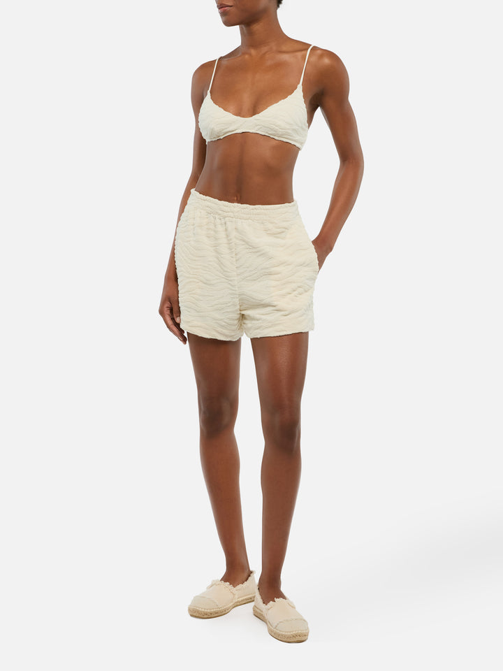 Meave Shorts zum Hochziehen aus Terry-Baumwolle mit geprägtem Zebramuster 