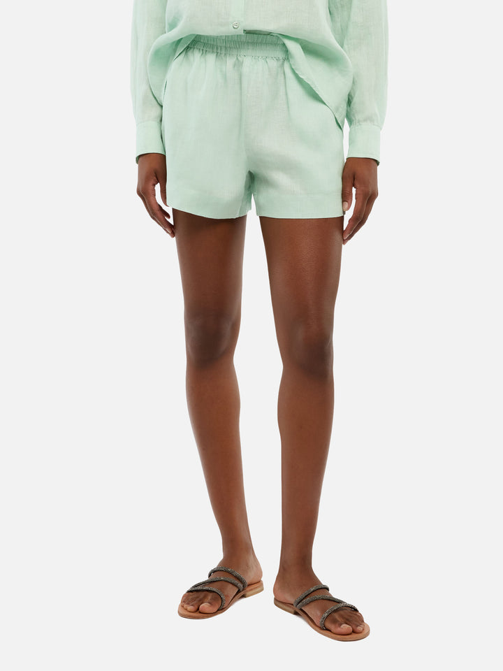 Meave sage green linen pull up shorts