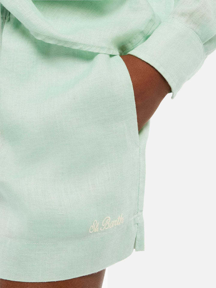 Meave sage green linen pull up shorts