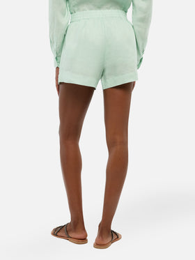 Meave sage green linen pull up shorts