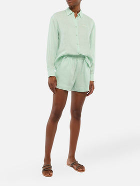 Meave sage green linen pull up shorts