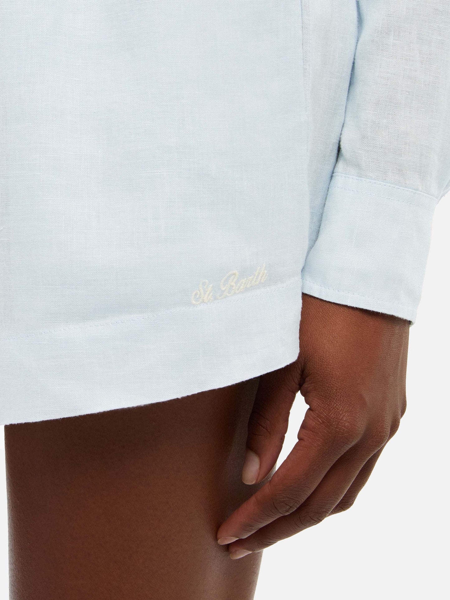 Meave light blue linen pull up shorts