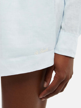 Meave light blue linen pull up shorts