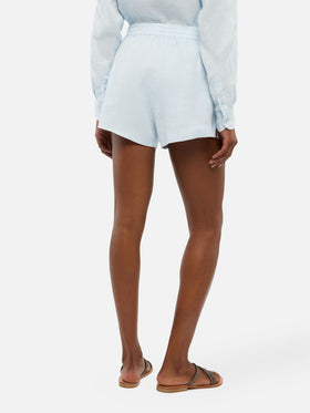 Meave light blue linen pull up shorts