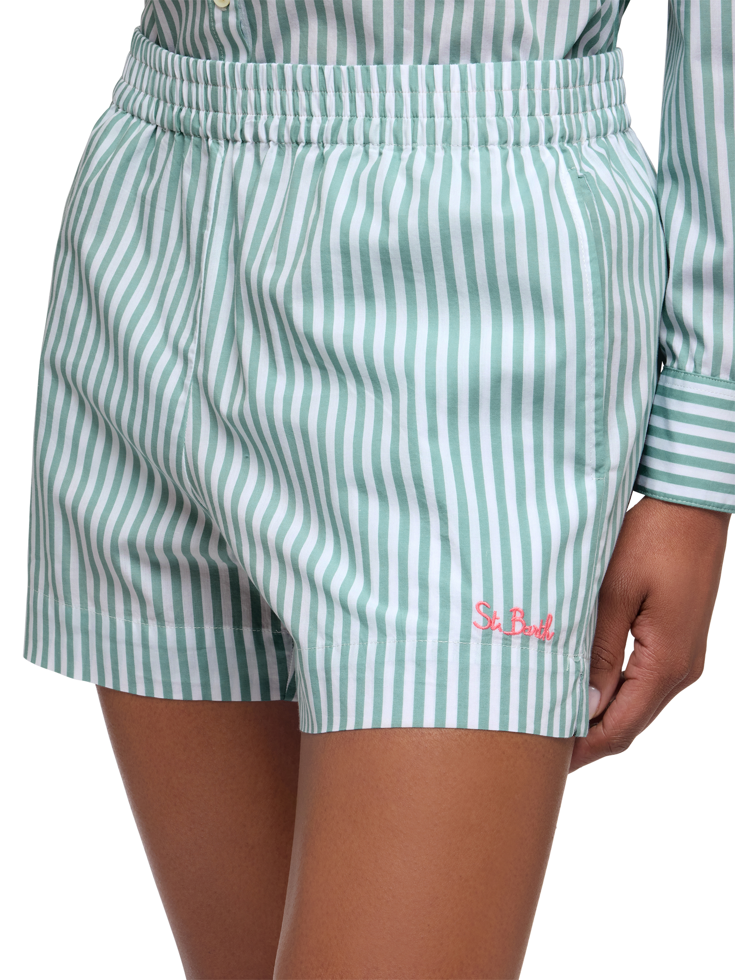 Meave cotton poplin pull up shorts with striped print