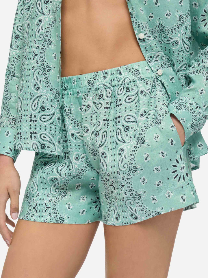 Meave – Pull-Up-Shorts aus Leinen mit Bandanna-Print