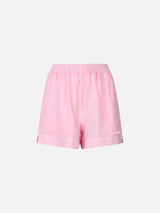 Rosa Pull-Up-Shorts aus Leinen für Damen