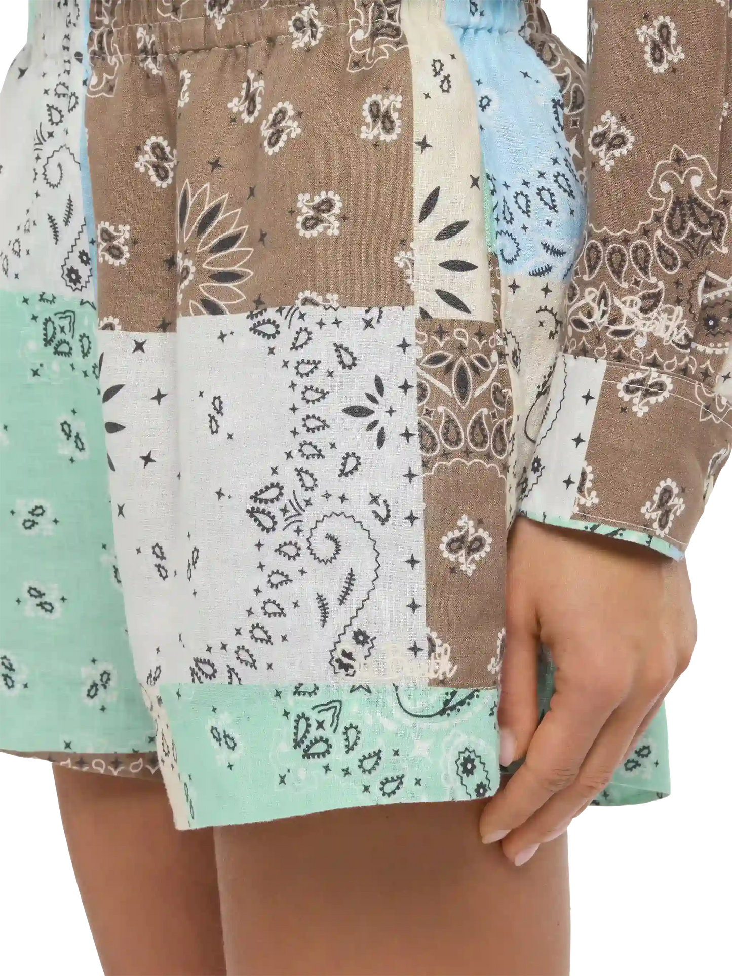 Meave linen pull up shorts with bandanna patch print