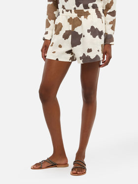 Meave shorts pull up in lino con stampa cow skin