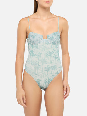 Medea Lurex-Bügelbadeanzug mit Toile-de-Jouy-Print
