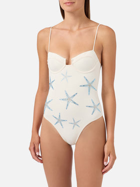 Maillot de bain une pièce Medea ivoire avec broderie étoile de mer 