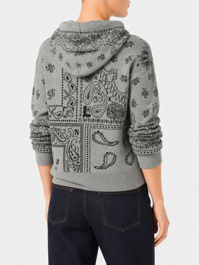Grauer Meg Cropped-Hoodie aus Cashmere-Mix mit Bandanaprint 