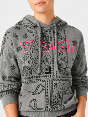 Grauer Meg Cropped-Hoodie aus Cashmere-Mix mit Bandanaprint 