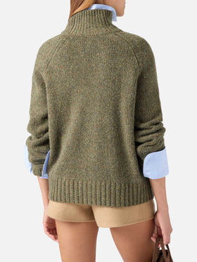 Military green Meghan Donegal turtleneck wool blend knit
