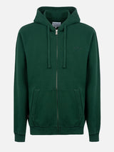 Man British green zipped and hooded sweatshirt with St. Barth embroidery